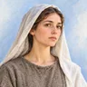 Ilustrasi: potret kepala dan bahu Santa Klara dari Assisi dengan kerudung terang dan tunik wol abu-cokelat, berlatar biru pucat.