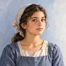 Ilustrasi: potret kepala dan bahu Santa Maria Goretti, gadis muda berkerudung kain sederhana dan mengenakan gaun biru kelabu.